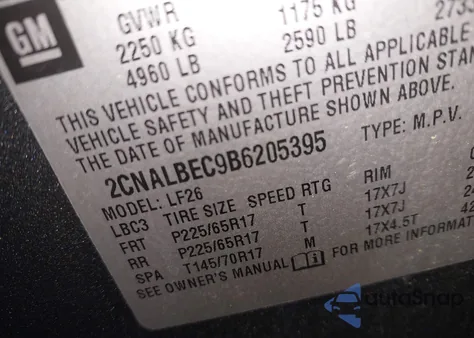 2011 Chevrolet Equinox Ls z USA, uszkodzony, nr VIN 2CNALBEC9B6205395